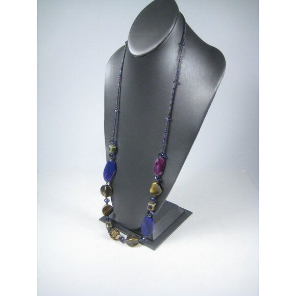 Colorful Plastic Beaded Necklace Large Beads 35 in Strand Unique Asymmetrical - Picture 3 of 11